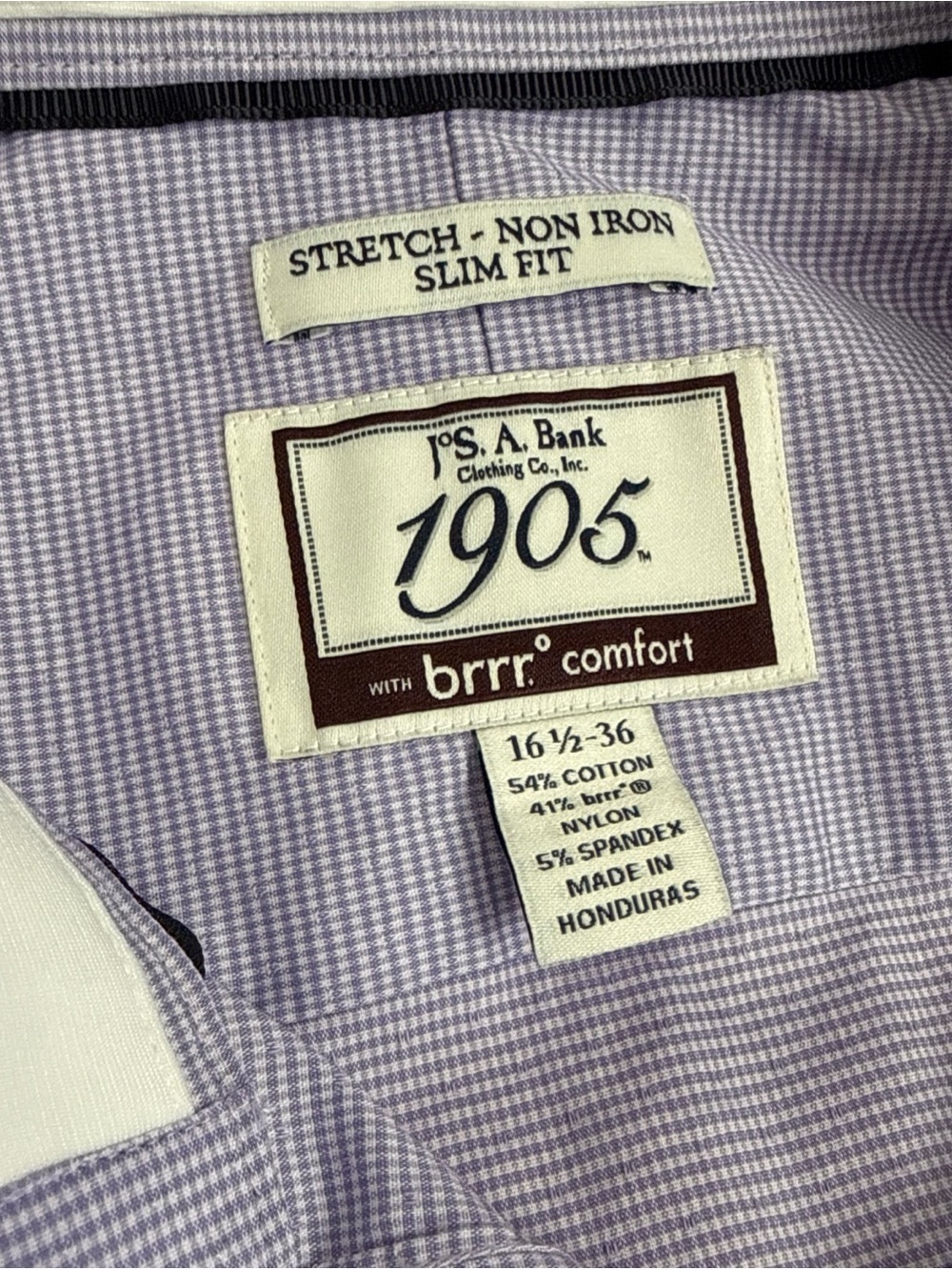 Jos A Bank Men’s 1905 Stretch, Non Iron, Slim Fit Purple Button Up 16.5/36 - Picture 7 of 10